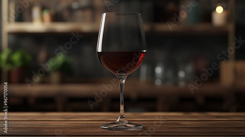 A wine glass filled with red wine sits elegantly on wooden table, surrounded by cozy atmosphere. playful quote etched on glass adds humorous touch to scene, inviting enjoyment and laughter. 