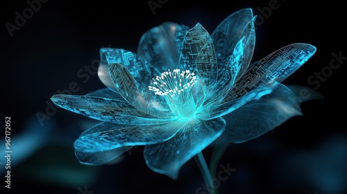 Obraz na płótnie Elegant digital flower with intricate glowing circuits w salonie