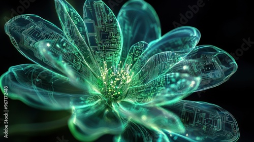 Digital flower emitting neon light with circuit details photo