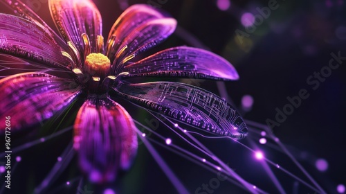 Obraz na płótnie Vibrant digital flower with circuit-like petals w salonie