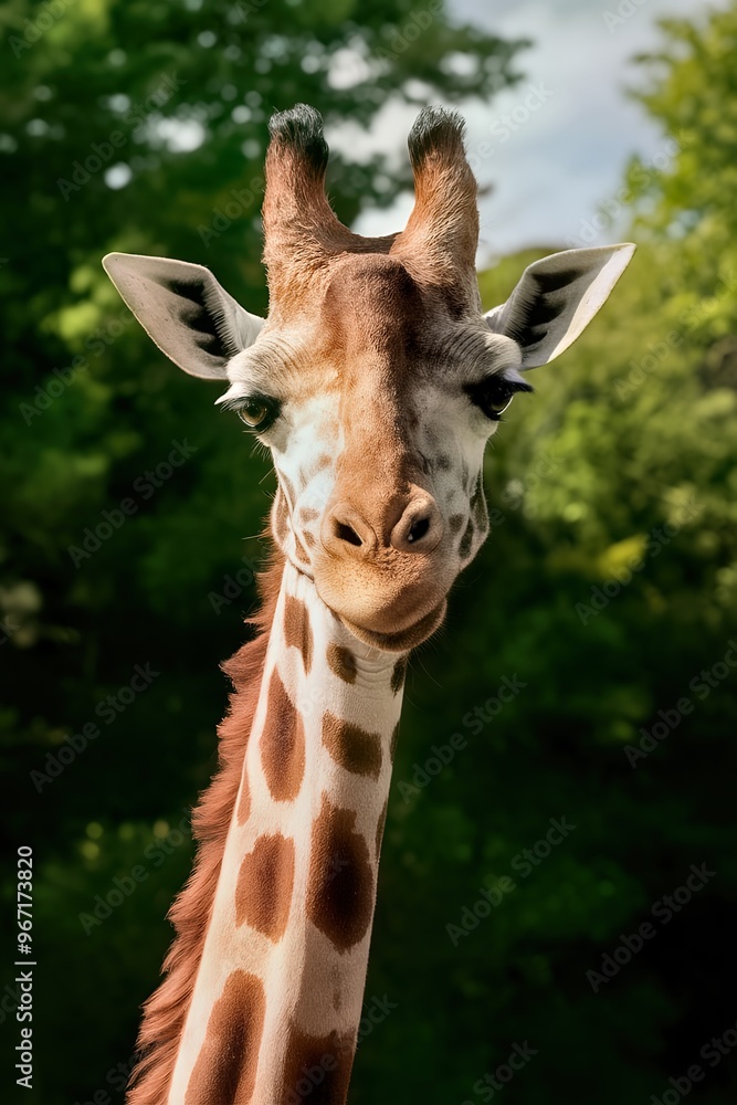 Naklejka premium Giraffe's Head in Zoo on Sunny Day