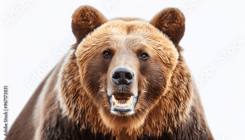 Ferocious brown grizzly bear on a white background