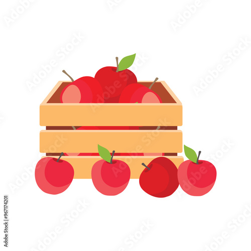 Red apples in wooden box