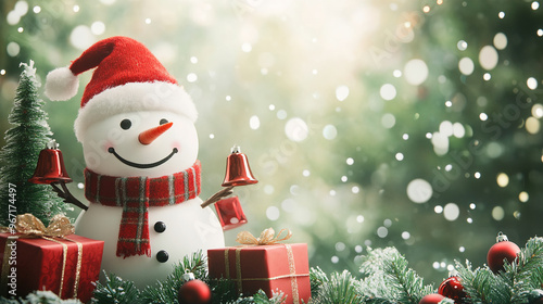 Winter holiday background banner cute snowman Merry christmas and happy new year
