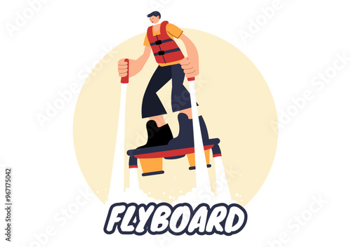 Flyboard Vector Illustration featuring People Riding a Jet Pack during Summer Beach Vacations in a Flat Style Extreme Water Sports Cartoon Background