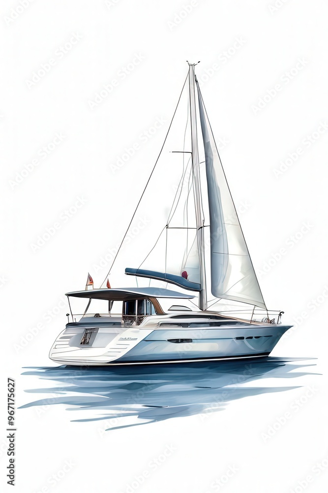Fototapeta premium the AI Image Generator, sailing yacht on the waves in illustration style