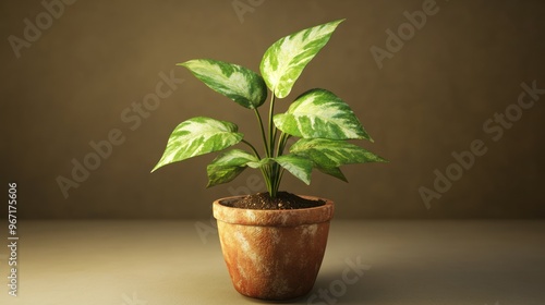 Wallpaper Mural A potted plant with green and white variegated leaves Torontodigital.ca