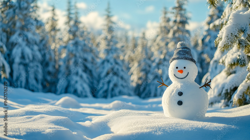 Obraz premium Winter holiday background banner cute snowman Merry christmas and happy new year