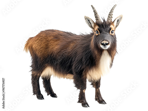 a brown goat with horns photo