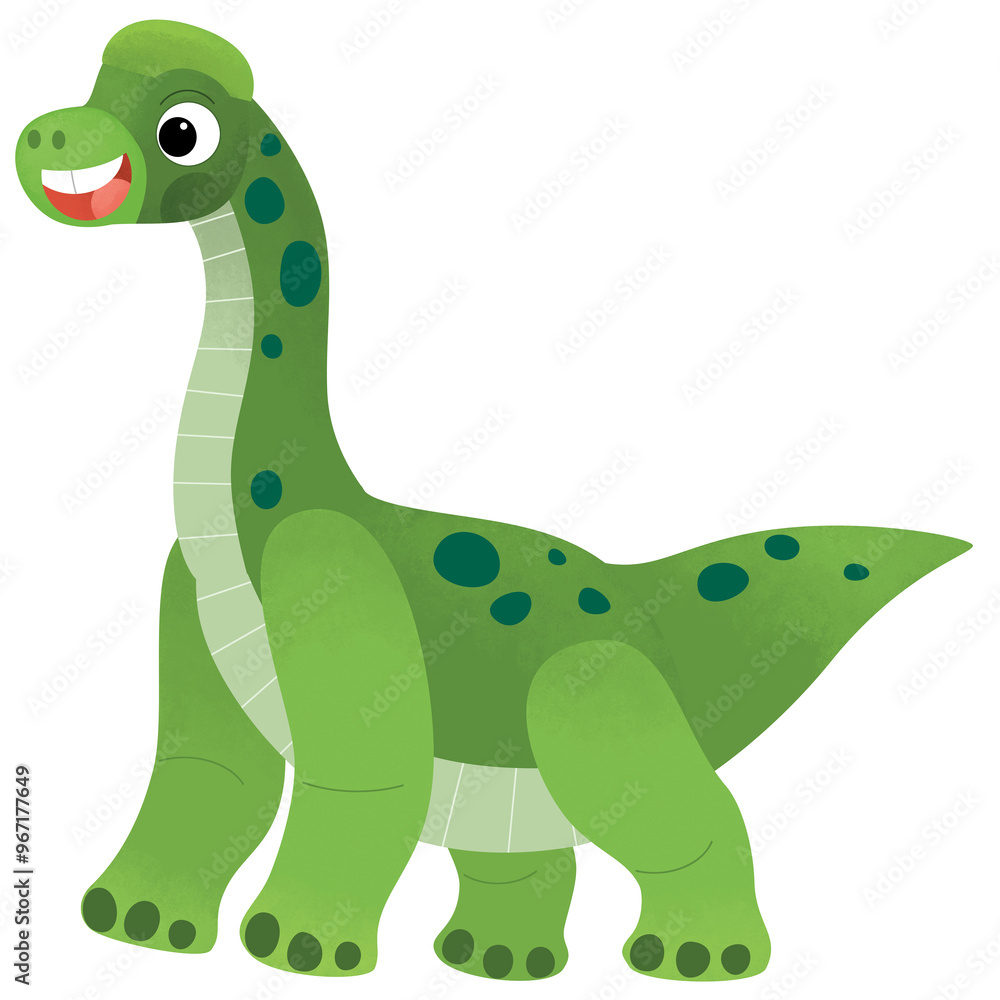 Fototapeta premium cartoon scene with happy prehistoric animal brachiosaurus brontosaurus diplodocus dino dinosaur smiling and walking isolated on white background illustration for kids