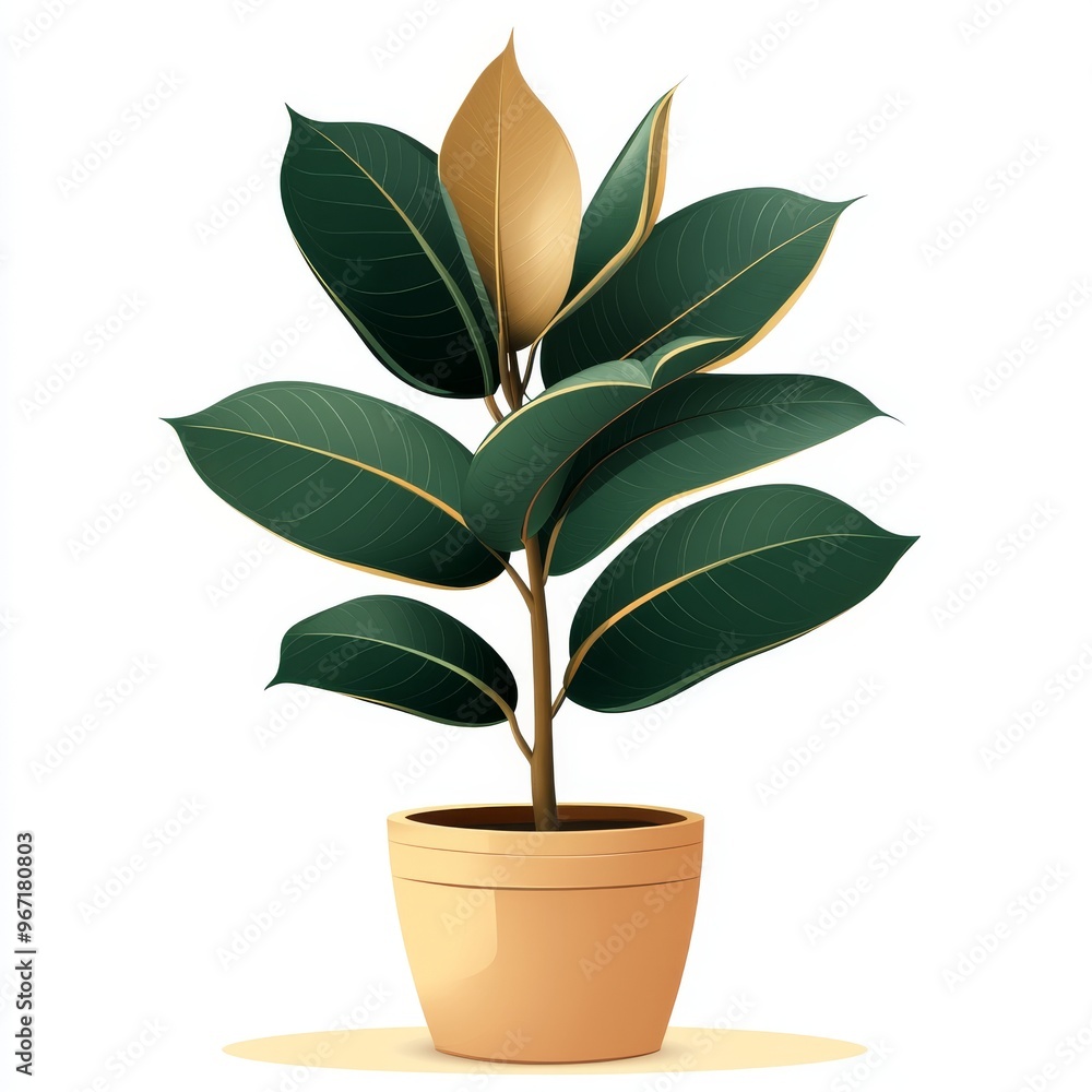 vector graphic of a potted rubber tree plant vector graphic of a potted rubber tree plant