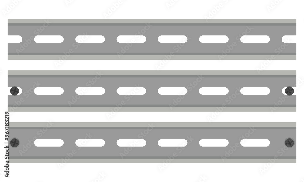 DIN rail for mounting industrial control equipment inside equipment racks. Vector illustration isolated on white background