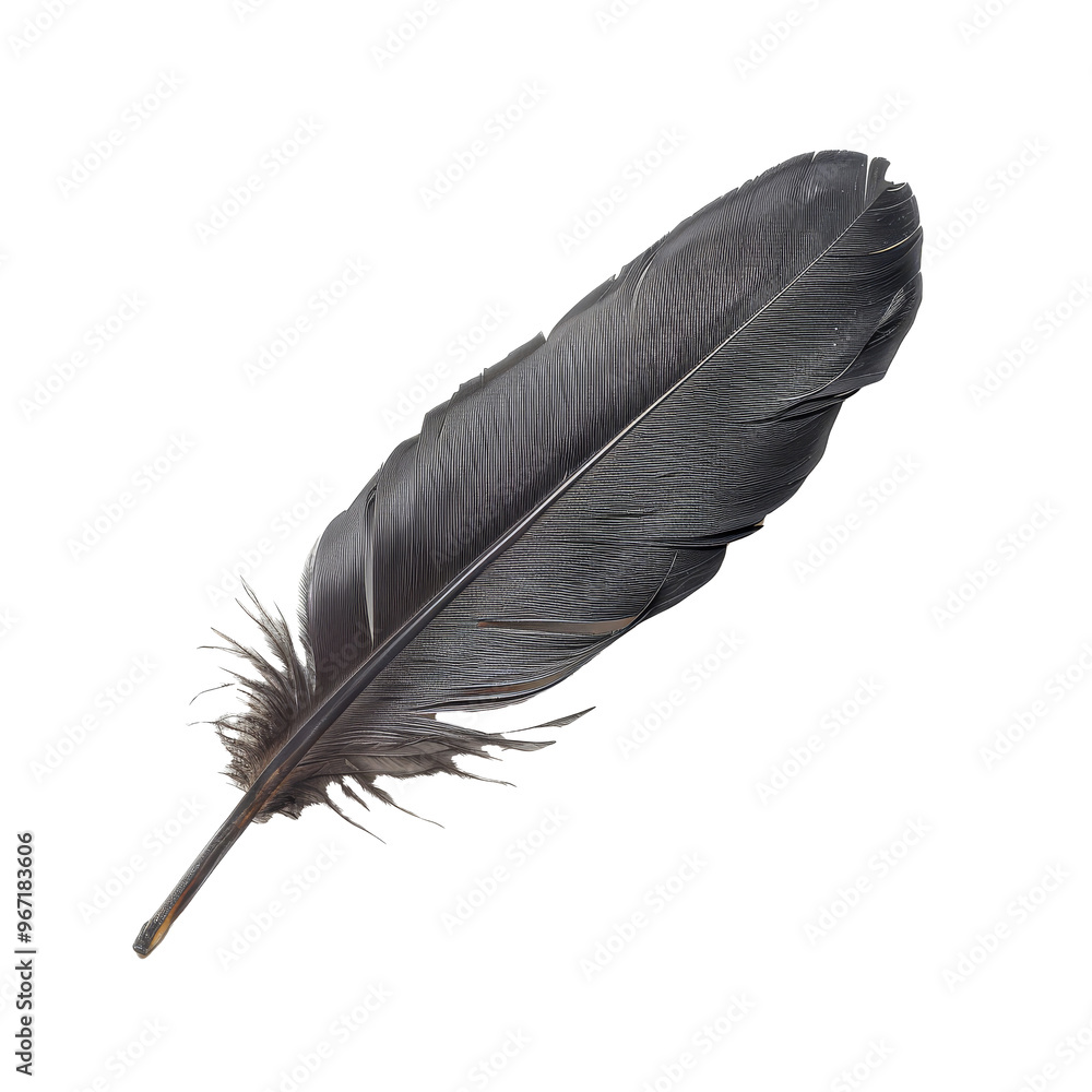 A delicate black feather rests gracefully on a smooth surface, highlighting its intricate details and natural beauty in soft lighting A delicate black feather rests gracefully on a smooth surface, highlighting its intricate details and natural beauty in soft lighting