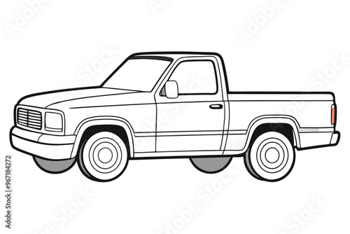 Pickup truck silhouette vector art white background.