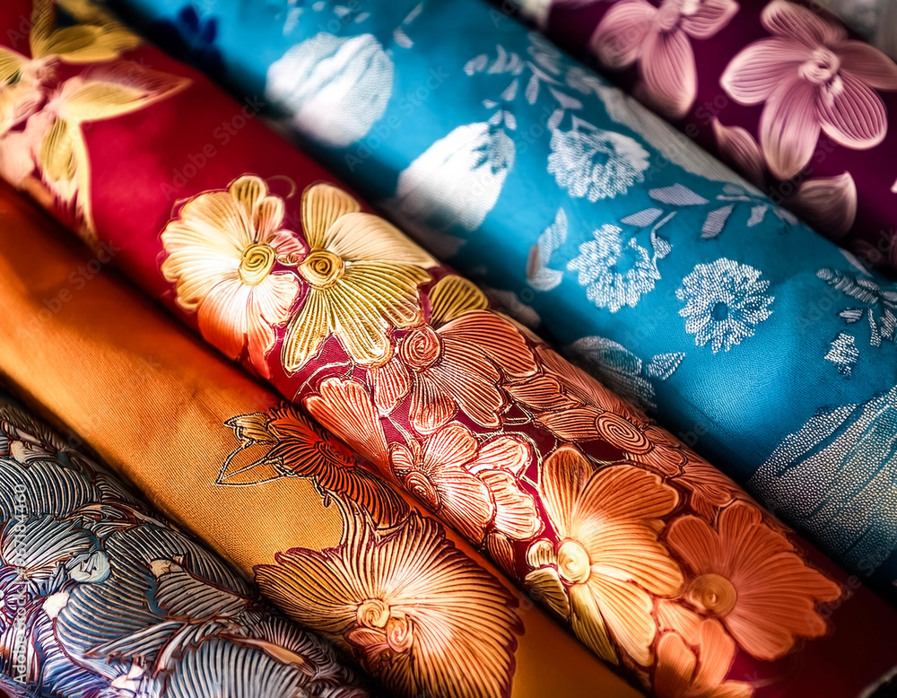 A colorful textiles with beautiful Asian batik patterns A colorful textiles with beautiful Asian batik patterns