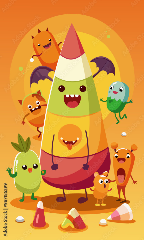 Fototapeta premium Funny Candy Corn Characters Vector Illustration, Playful Sweets Design 