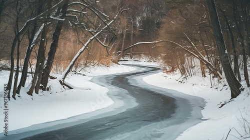 Frozen stream in winter photo