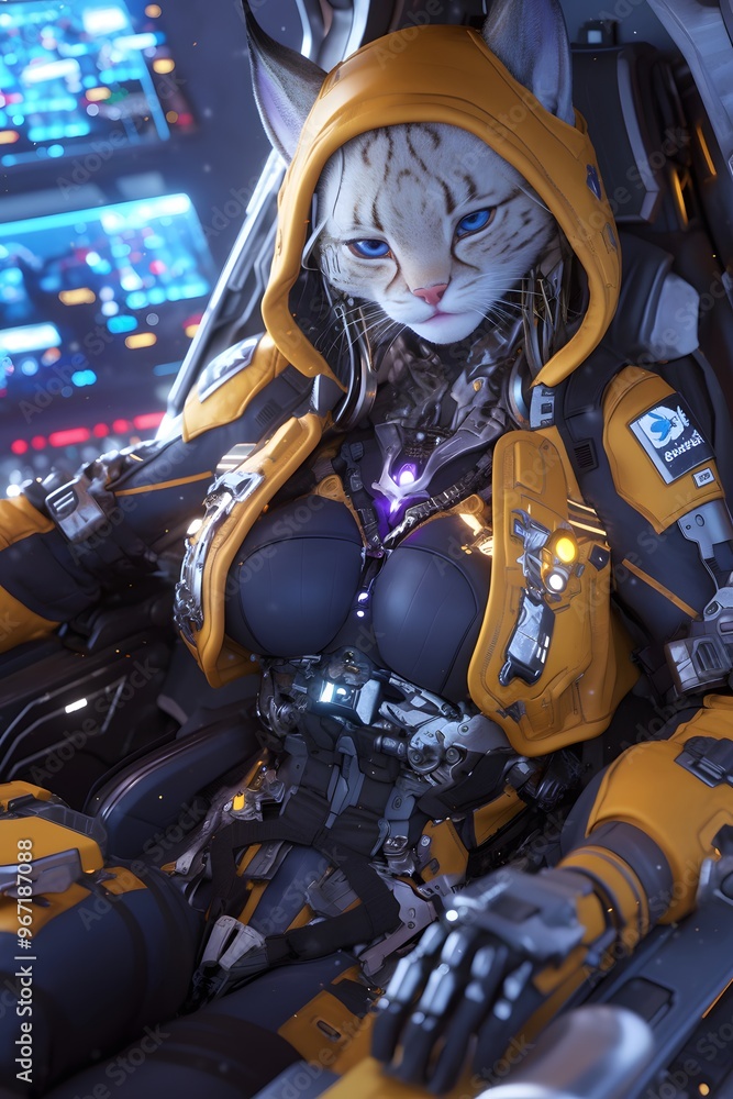 Catgirl Pilot in a Futuristic Cockpit. Catgirl Pilot in a Futuristic Cockpit.