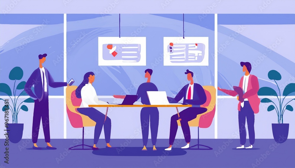 Fototapeta premium Modern office with a diverse team on a project