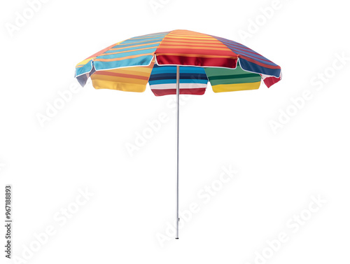 a colorful striped umbrella on a white background photo