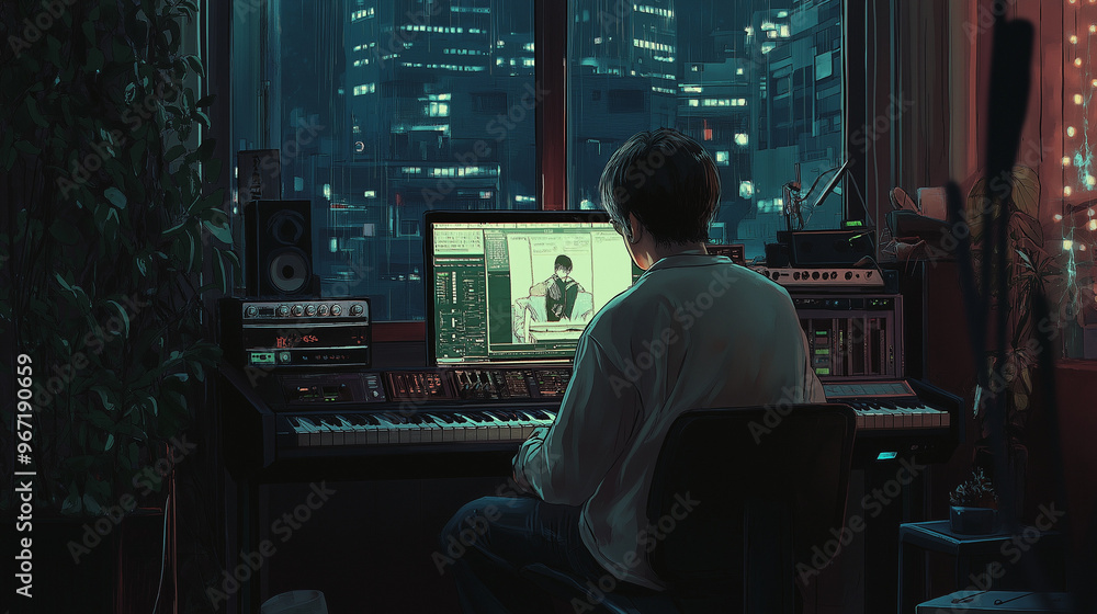 Lo-Fi music picture The background that goes well with the lo-fi music genre Generative AI Lo-Fi music picture The background that goes well with the lo-fi music genre Generative AI
