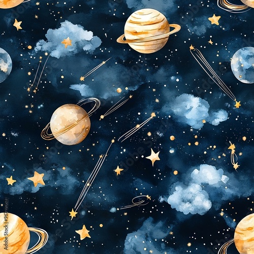 cloudy dark background with planets