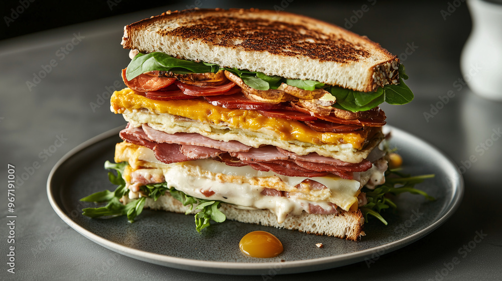 A creative, deconstructed sandwich with separate elements artfully arranged on a plate, allowing for custom assembly