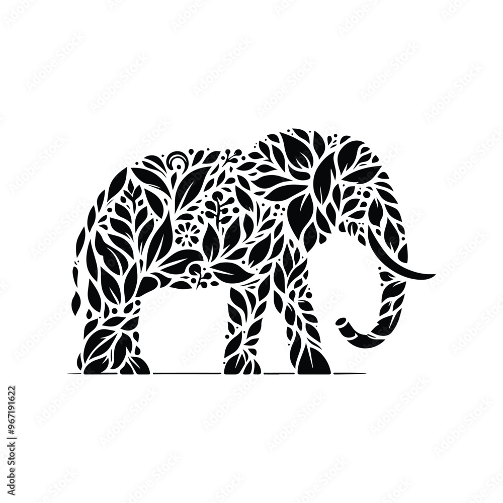 Obraz premium Elephant made by simple botanical drawing, black and white animal illustration black and white animal illustration