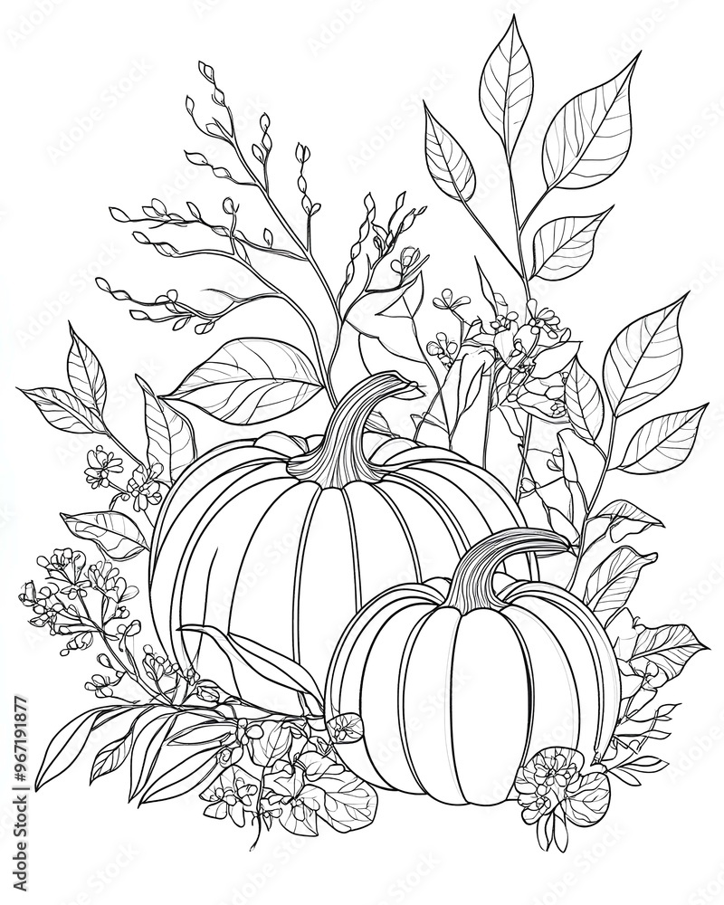 pumpkin with leaves coloring page pumpkin with leaves coloring page