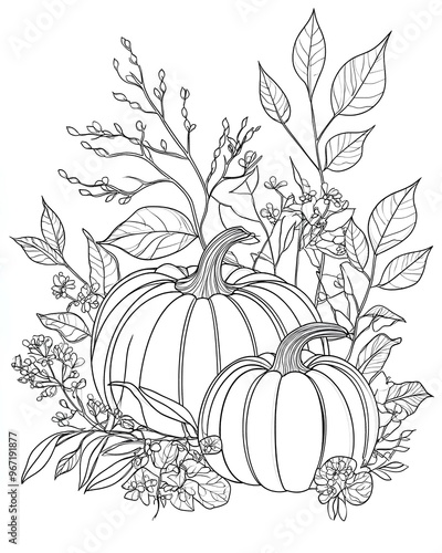pumpkin with leaves coloring page