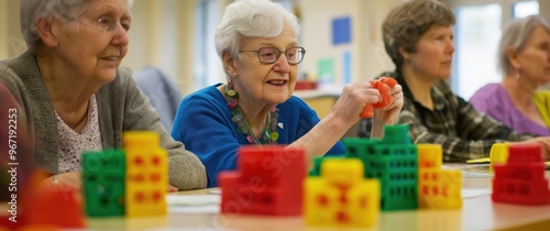 Elderly Women Playing with Blocks