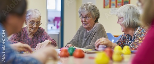 Group of Elderly Women Engaged in a Fun Activity