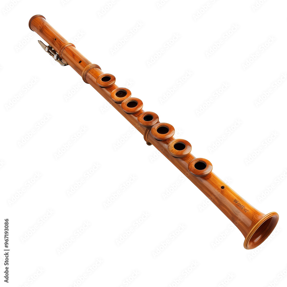 Fototapeta premium Traditional wooden flute used in folk music performances, showcasing intricate craftsmanship and design, perfect for cultural celebrations