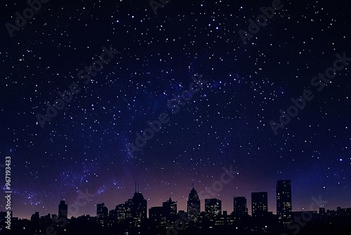 Breathtaking view of a city skyline at night, with countless stars twinkling above, creating a captivating contrast between urban life and the vastness of space