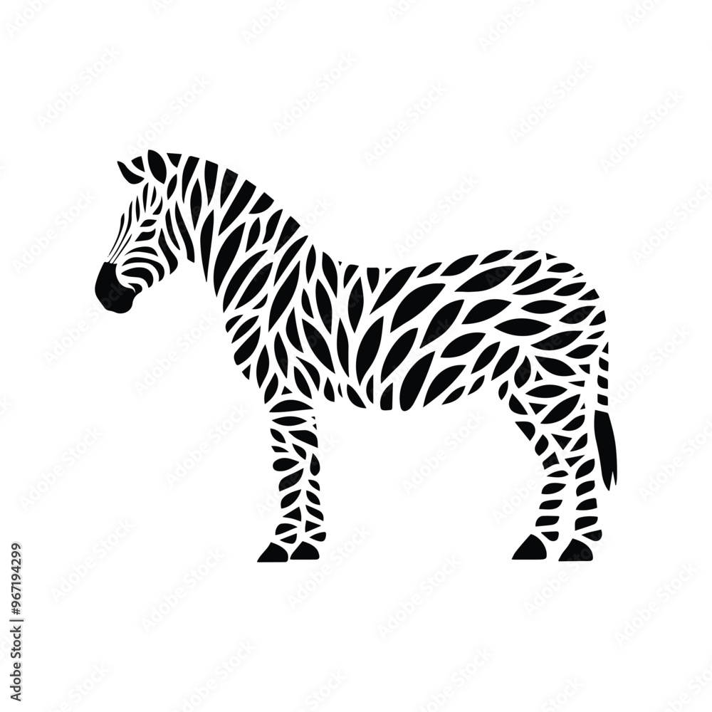 Obraz premium Zebra made by simple botanical drawing, black and white animal illustration black and white animal illustration
