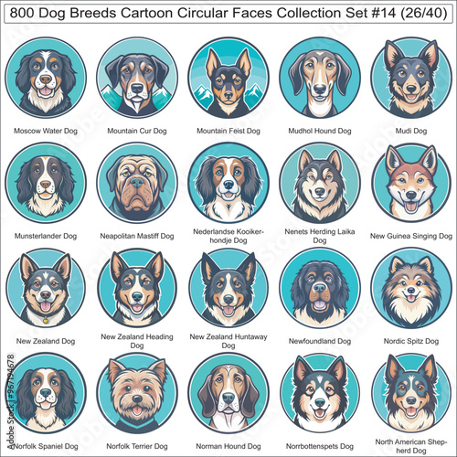 Dog Breeds Cartoon Circular Dog Faces Collection Set of 800 Dog Faces Isolated Part 26 photo