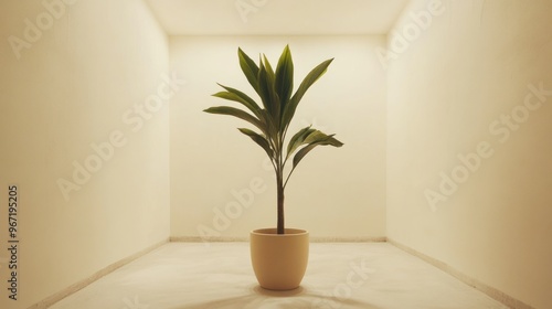 A potted plant in a white room with light