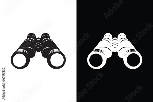 Binoculars silhouette vector icon with black and white background. 