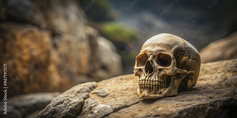 Skull resting on a rugged stone surface, skull, stone, dark, morbid, spooky, halloween, death, ancient, gothic, creepy Skull resting on a rugged stone surface, skull, stone, dark, morbid, spooky, halloween, death, ancient, gothic, creepy
