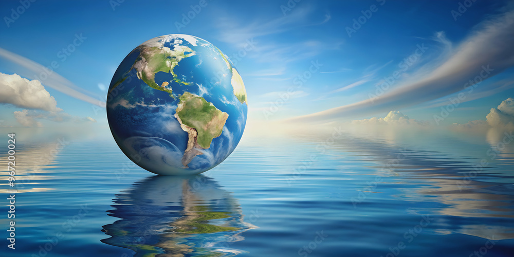 Picture of the earth reflected in the water, reflection, earth, water, planet, globe, nature, environment, tranquil, serene Picture of the earth reflected in the water, reflection, earth, water, planet, globe, nature, environment, tranquil, serene