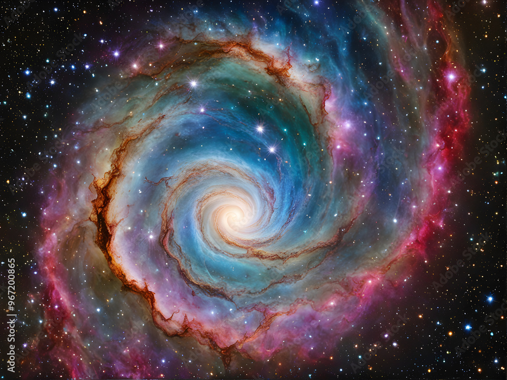 Colorful Spiral Galaxy with Cosmic Dust and Bright Stars Colorful Spiral Galaxy with Cosmic Dust and Bright Stars