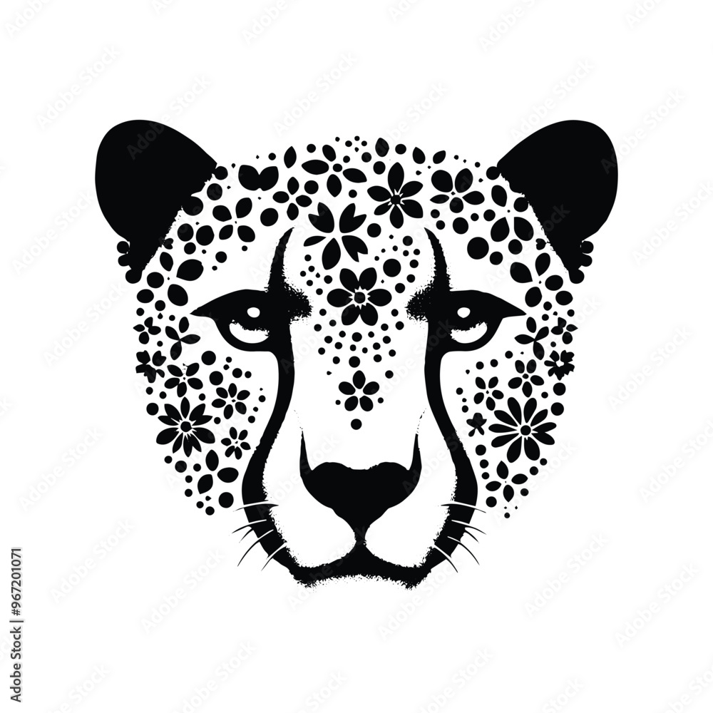 Cheetah made by simple flower drawing, black and white animal illustration Cheetah made by simple flower drawing, black and white animal illustration