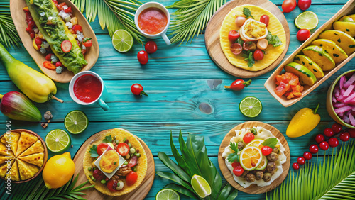 Wallpaper Mural Vibrant tropical themed brunch party with tacos, margaritas, and tropical treats, tropical, brunch, party, tacos Torontodigital.ca