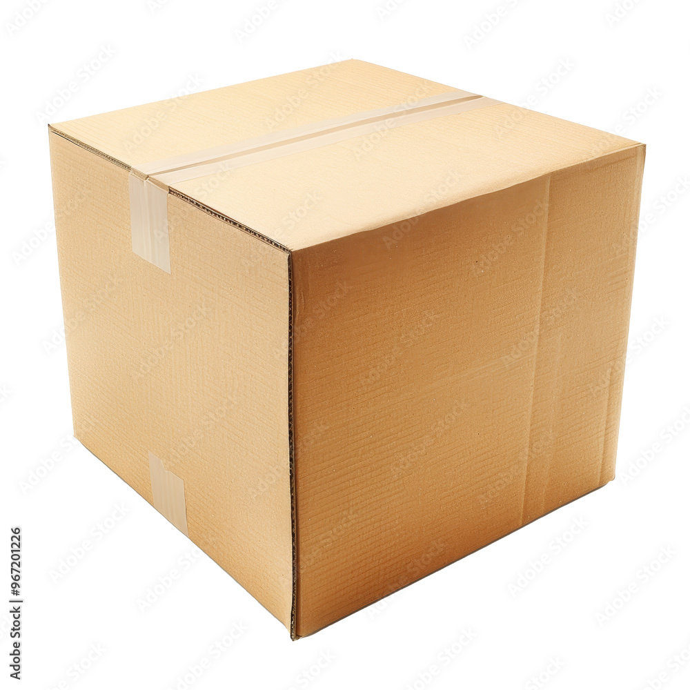 A plain cardboard box ready for shipping, showcasing its unmarked surface and simple design in an indoor setting A plain cardboard box ready for shipping, showcasing its unmarked surface and simple design in an indoor setting