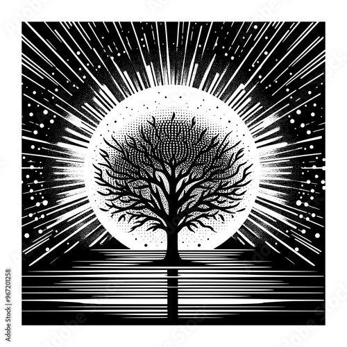 tree on space in black and white design