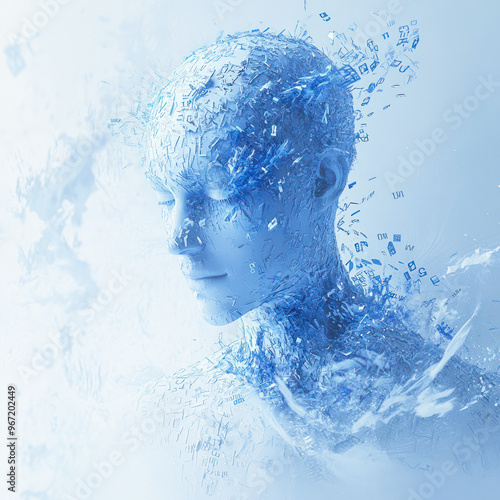 Abstract blue digital figure with techno-inspired visuals photo