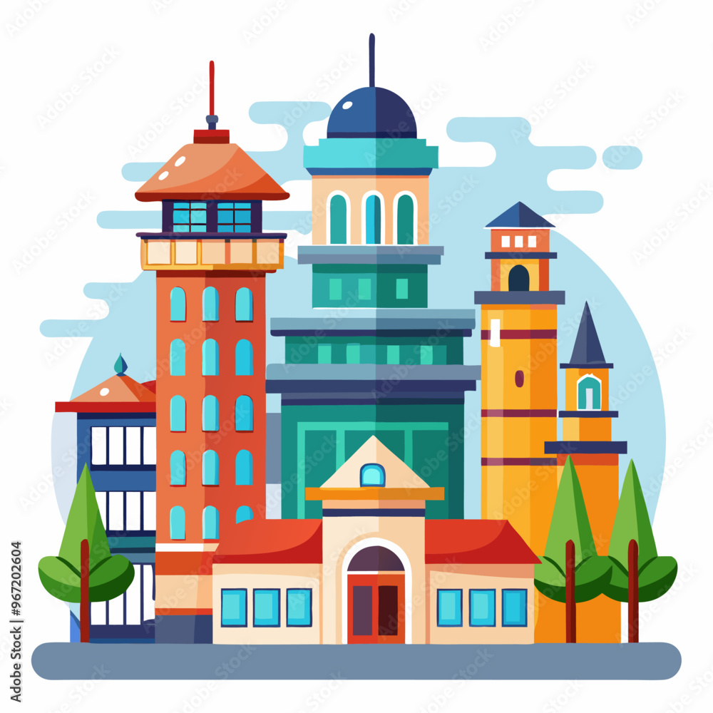 Naklejka premium Buildings vector on white background