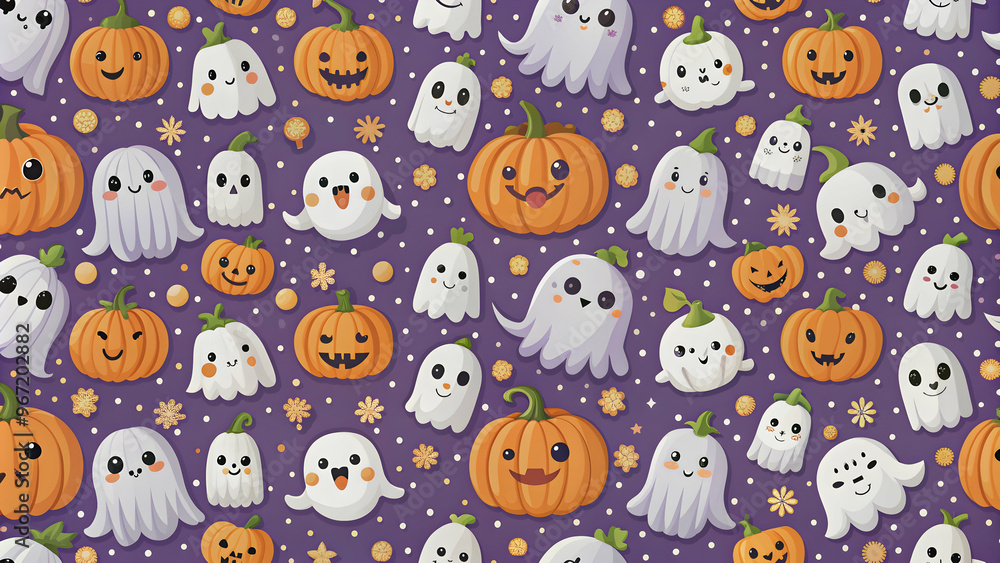 Seamless of cute ghosts and Halloween pumpkins, cute, ghosts, Halloween, seamless,pumpkin, spooky, fun, whimsical Seamless of cute ghosts and Halloween pumpkins, cute, ghosts, Halloween, seamless,pumpkin, spooky, fun, whimsical