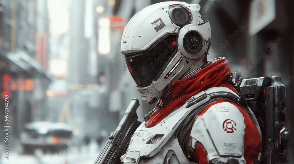 Futuristic Soldier in a City Futuristic Soldier in a City