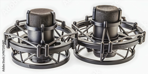 Shock mounts designed to reduce vibrations and ensure stability for microphones, isolated photo